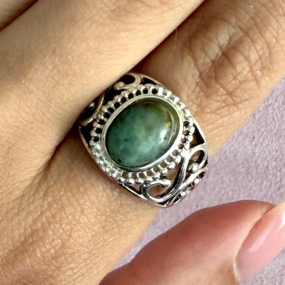 Sterling Jewelry - sterling silver blue jasper scroll ring size 8